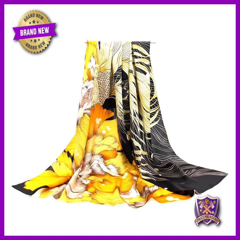 Large 43" Silk Square Scarf Shawl Head Wrap Lightweight Recycled Material
